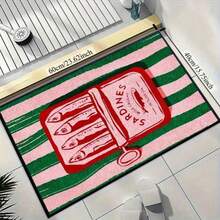 1件条纹小地毯，带字母和鱼图案，装饰门垫，迎宾垫，地毯，户外门垫，厨房地毯，家居装饰，前门垫，区域地毯，户外垫，家居装饰，区域地毯，花园地毯，可水洗地毯 - 彩色 - 查看 2