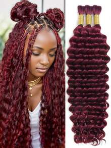 Christmas Gifts 30 Inch 3 Bundles Burgundy Deep Wave Human Braiding Hair 50g/Bundle For Boho Braids Loose Deep Wave Bulk Human Hair 99J Curly Hair For Boho Braids Extensions Hair No Weft 12A Wet And Wavy Human Hair Braiding Hair 1 Or 2 Or 3 Bundles/Pack Burgundy - S99J - Xem 1