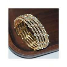 Multi-Layer Fashionable Rhinestone Wrapped Open Cuff Handmade Bracelet For Women - Gold - View 3
