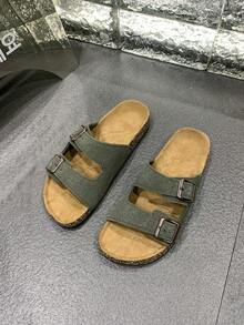 男士拖鞋，夏季男士凉鞋，户外沙滩休闲鞋，耐穿防滑高档鞋，可调节松紧带 - 綠色 - 查看 1