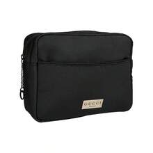 Gucci Black Double Layer Cosmetic Bag Toiletry Pouch With Shoulder Strap - Large Capacity Wet & Dry Separate Compartment Travel Organizer, Includes Free Plush Dog Pendant For Women - Black - View 4