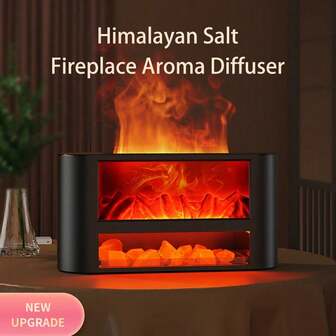 Fireplace Flame Aroma Diffuser Humidifier, Water-Based Essential Oil Diffuser With Himalayan Salt, Flame Light, Silent Operation, Auto Shut-Off, Suitable For Home, Office, Living Room, Bedroom, Etc.