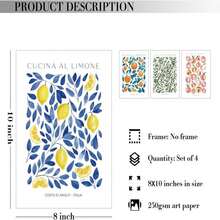 JXREQ Italian Lemon Peach Fruit Wall Art Decor For Home Kitchen Living Room Dining Room Bathroom, Peach Bathroom Decor For Wall, 8x10 Inch Unframed - ColorB - 查看 2