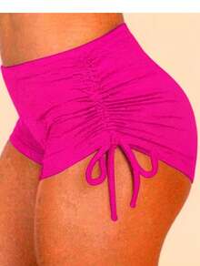 SW Women's Bikini Shorts Sunkini Shorts With Adjustable Side Ties For Beach, Pool, Knot, And Drawstring. - Rosa Roja - Ver 2