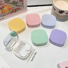 便携式马卡龙色隐形眼镜盒，高品质收纳盒，带镜子、镊子、吸杆和药水瓶，韩版ins风，方便日常佩戴和旅行 - 彩色 - 查看 3