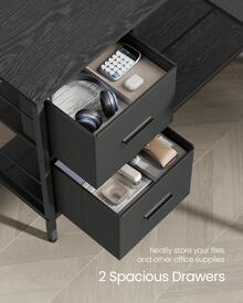 L-Shaped Desk With 2 Spacious Drawers, Gaming Desk With Monitor Stand, Corner Desk, Computer Desk With Adjustable Storage Shelf, For Home Office, Ebony Black - Black - View 2