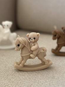 1个小熊骑摇摇马香薰蜡烛模具，DIY创意可爱小熊石膏模具，家居装饰/礼品摆件环氧树脂模具，手工铸造模具，艺术摆件粘土石膏模具 - 白色 - 查看 6