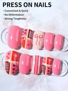 Bộ 24 móng tay giả ngắn hình bầu dục, nơ, hoa và trái tim bằng acrylic, kèm 1 lọ sơn gel và 1 dũa móng. Móng ngắn giúp đầu ngón tay bạn tỏa sáng rạng rỡ, phù hợp cho các bữa tiệc, khiêu vũ và sử dụng hàng ngày. Dụng cụ làm móng - Nhiều màu - Xem 2