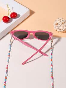 1 Set 1 Pieza Gafas de moda rectangulares de colores bohemios para niñas de 4 a 8 años y 1 Pieza Cadena de gafas de perlas de colores, adecuado para regalos de vacaciones, fiestas y atuendos diarios - Multicolor - Ver 4