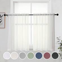 OWENIE Short Sheer Curtains 36 Inches 2 Panels Set - Kitchen Tiers Valances Curtains Light Filter Rod Pocket Voile Cafe Curtains For Kitchen Bathroom Small Half Window, 42 In W X 36 In L, Ivory,42inchWx36inchL(Packof2),Ivory - Ivory - View 1