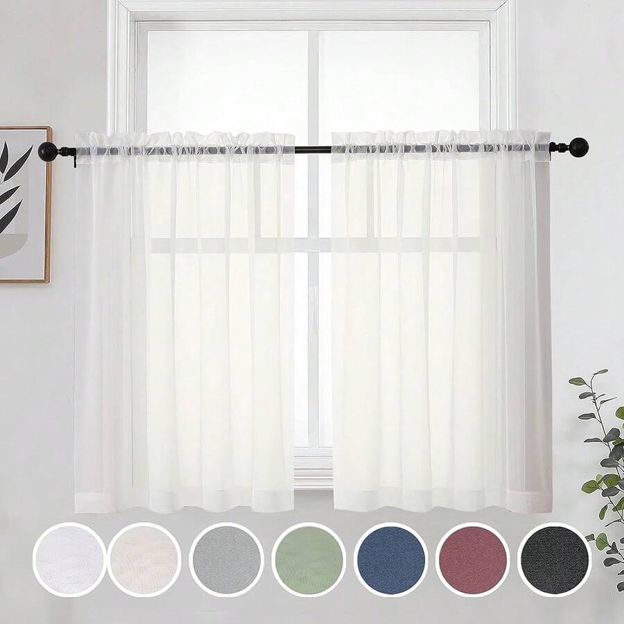 OWENIE Short Sheer Curtains 36 Inches 2 Panels Set - Kitchen Tiers Valances Curtains Light Filter Rod Pocket Voile Cafe Curtains For Kitchen Bathroom Small Half Window, 42 In W X 36 In L, Ivory,42inchWx36inchL(Packof2),Ivory - Ivory - View 1
