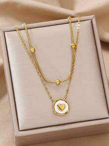 1pc Fashionable Luxury Stainless Steel Heart, Moon, Butterfly & Geometric Pendant Necklace, Versatile Daily Accessory Gift For Women