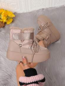 Women's Thick Sole Snow Boots, Fashionable & Warm For Winter - JJ62 KHAKI - View 2
