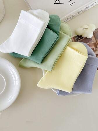 5 pares de calcetines de media caña de unicolor para mujer, cómodos y transpirables para uso diario