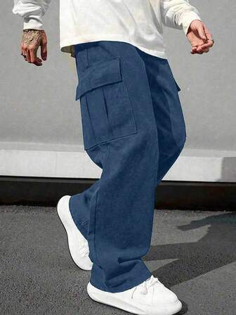 1 pieza Pantalones cargo casuales y deportivos para adolescentes varones, con bolsillos grandes, para primavera y otoño, de vuelta al colegio