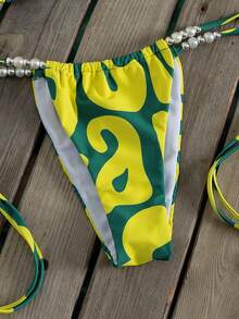 New Carnival Women's Bikini Set, Tropical Yellow-Green Artistic Geometric Wave Color Block Print Sexy Party Swimwear, Summer Beach Vacation Music Festival - Multicolor - View 6
