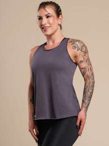 Women's Basic Plain Tank Top, Racerback Style, Mesh, Gym T-Shirt, Lightweight Fabric, Perforated, RIQ Modas - 灰色 - 查看 2