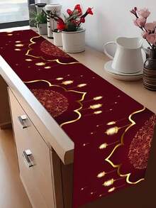 1pc Moon Pattern Table Runner, 4pcs Moon Pattern Placemats, Suitable For Holidays, Parties, Birthdays, Dinners, Kitchen & Dining Room Table Decor, Applicable For All Seasons, Home Textile Decoration - Multicolor - View 5