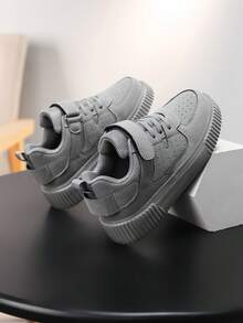 1 Pair Spring/Autumn New Kids' Sports Shoes, Hook And Loop Closure Easy On/Off, Boys/Girls Fashion Versatile Anti-Slip Casual Sneakers - Grey - View 7