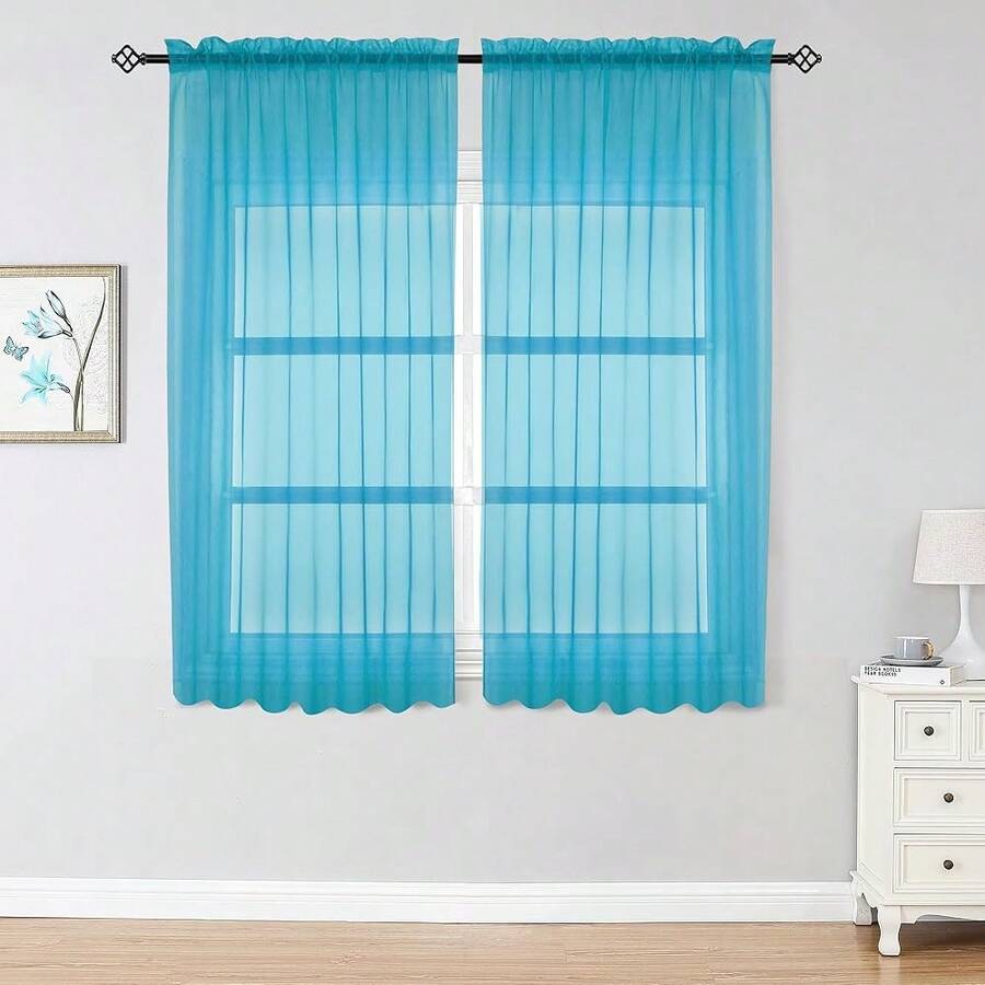 Sheer Curtains 63 Inch Length 2 Panels Set, Rod Pocket Voile Fimly Sheer Drapes For Living Room/Bedroom, 2pcs, Each 42inch W X 63inch L,Marine Blue,42inchWx63inchL(Packof2),Marine - 海洋 - 查看 1