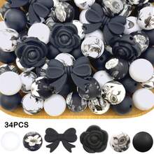 34pcs Black & White Heart-Shaped Rose Silicone Beads Decor, Home Holiday Party Decoration, Suitable For Keychain, Pen, Bracelet, Necklace DIY Jewelry Craft, Halloween, Christmas, Valentine's Day Gifts - Beads & Bead Assortments, Gift Making, Fashionable Charm, Smooth Texture, Durable Material, Handmade Craft Supplies, Gift Shoppers, Holiday Decorators - Black and White Heart Series - View 13