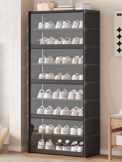 1pc Covered Dust-Proof Shoe Rack, Storage Shelf, Space-Saving, Sturdy & Fashionable, Easy To Assemble & Disassemble, Portable, Suitable For Living Room, Bedroom, Entryway, Office, Home, Multi-Layer Storage, Holiday Gift, Christmas Gift, Children's Gift