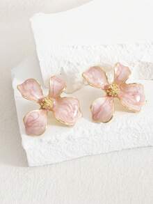 1 Cặp bông tai đính hoa rỗng nhiều màu sắc thời trang cao cấp thanh lịch tối giản đa năng màu trắng, hồng, đỏ, đỏ tía, tím, xanh lá cây dành cho nữ, thích hợp để kết hợp hàng ngày, tối giản, ngọt ngào, kỳ nghỉ, quà tặng - phấn hoa bốn cánh dị hình - Xem 7