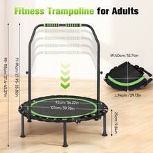 Fitness Trampoline Indoor For Home, Foldable Mini Trampoline With Grab Bar, Height Adjustable, Workout & Cardio Training, Load Capacity 150 Kg For Adults - Green - View 5