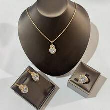 4-Piece Elegant Women's Jewelry Set, Rhinestone Heart-Shaped Multi-Color Pendant, Necklace, Earrings And Ring, Daily Gemstone Set - Multicolor - View 4