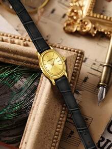 LUCKYFOX 1 Đồng hồ đeo tay nữ mặt vuông bằng hợp kim kẽm đơn giản, dây da, phù hợp cho cuộc sống hàng ngày, Halloween, cuối năm, - màu đen - Xem 3