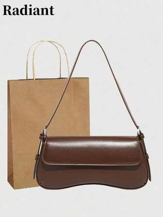 Cross-Border New Spanish Women's Bag Flip Shoulder Bag Commuter Fashion All-Match Simple Underarm Bag Patent Leather Handbag(Gift Bag Not Included)