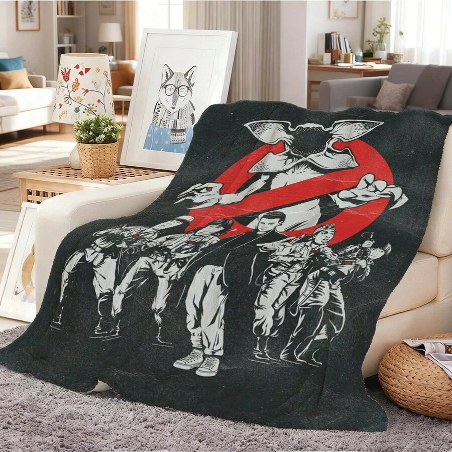 1Pcs STRANGER Retro Paranormal Blanket - Intricate Black And White Design With Red Symbol, Perfect Gift For Halloween And Sci-Fi Fans Nap Blanket, Outdoor Camping Travel Blanket, Durable Fabric, Artistic Design,  Versatile Accessory, Outdoor Enthusiasts, Lucas, Eleven, Mike, Will, Dustin, Lucas, The Perfect Christmas Gift ,Things - Nhiều màu - Xem 1