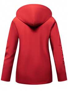 女士长款连帽雨衣，轻便休闲雨衣，全拉链设计，适合徒步旅行和户外活动 - 紅色 - 查看 2