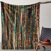 1pc Zeal Lily Throw Blanket - Teal Blue, Orange, Brown, Black, Gray, Rust - Soft Flannel All-Season Couch, Bed, Travel, Camping, Office - Cozy Home Decor Gift For Adults, Vintage Modern Decor, Cute Blanket, Artistic Print, Comfortable Texture, Retro Design, Durable Material, Nap Cover, Travel Essential - Multicolor - View 5