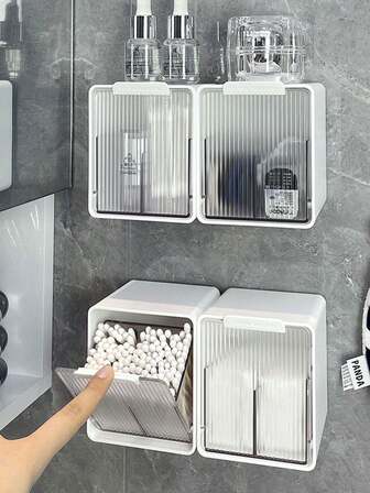 Wall-Mounted Swab Box, Compartmentalized Design For Separate Storage, Suitable For Swabs, Hair Ties, Buttons, Combs, Etc. A Stylish Storage Essential For Bathrooms, Featuring Durable Material And Multiple Colors Available, Suitable For Bathrooms, Kitchens, Living Rooms And Entryways.
