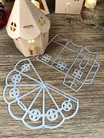 2套3D房屋金属切割模具，规划刀模具材料，DIY切割书压花切割模具，手工金属模具，模切信封，用于制作卡片、相册卡片、压花纸工艺品、相册印章、贺卡、生日和节日礼物，适合拼贴艺术家和纸艺爱好者