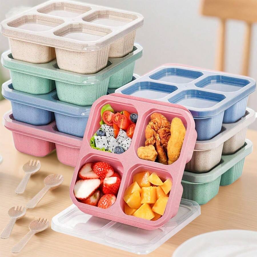 4/8PCS Food Crisper With Cutlery And Lid, Material, Snack Box, Fruit, Lye Bread, Travel Lunch Box, Reusable, Christmas, Halloween Gifts - 8 Items - View 1