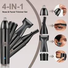 4-In-1 USB Rechargeable Grooming Kit: Multi-Functional Trimmer For Nose Hair, Ear Hair, Beard And Eyebrow Grooming, Portable Design, Ideal For Men's Personal Care And Holiday Gifts, Convenient For Travel. 500mAh Battery Capacity. - Black - View 6