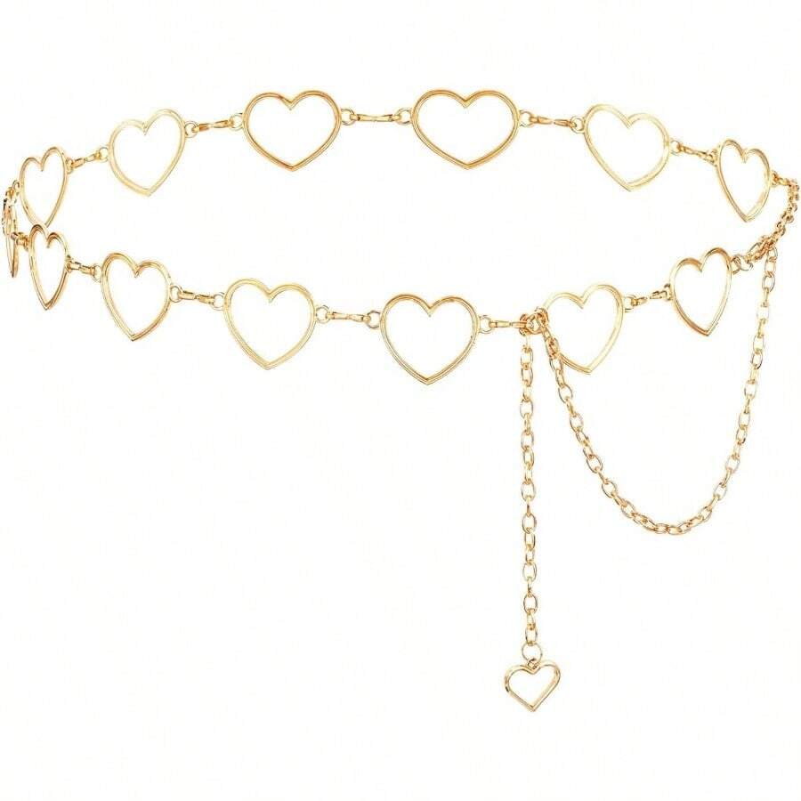 Chain Belts Women Fashion Waist Chain Gold Belts Adjustable Metal Body Belly With Heart Design Dress Jeans Bikini Jewelry Heart Waist Bikini Chains - 最初的 - 查看 1