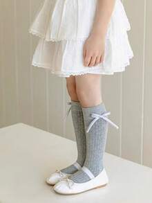 1/6 pares de calcetines largos para niños con decoración de lazo estilo princesa, versátiles para todas las estaciones - Multicolor - Ver 21