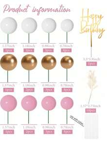 53个浅粉色球形蛋糕装饰，波西米亚风格蛋糕装饰，粉金珍珠球生日快乐蛋糕装饰，适用于婚礼、洗礼派对、生日、母亲节、单身派对、退休派对、50岁和60岁生日派对蛋糕装饰，波西米亚主题派对用品（请勿让球体直接接触蛋糕，请使用包装管。球体表面不应接触蛋糕。） - 淺粉 - 查看 5