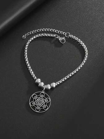 1件精美不锈钢大天使梅塔特隆立方体六边形印章手链，神圣几何护身符饰品，男女皆宜，时尚灵性礼物，适合情人节、圣诞节、生日、周年纪念日