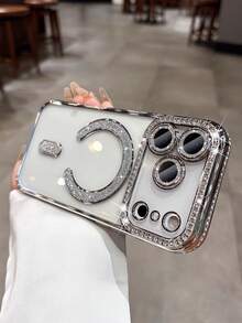 奢华电镀银色水钻闪亮磁吸苹果手机壳，兼容 17 Pro Max/17 Pro/17/16 Pro Max/16/16 Pro/16 Plus/15/15 Pro Max/15 Pro/15 Plus/11/12/13/14 Pro Max/12 Pro/12 Pro Max/13 Pro/13 Pro Max/7 Plus/14 Pro/14 Pro Max/14 Plus，简约软壳 - 銀色-亮閃閃磁吸殼 - 查看 6