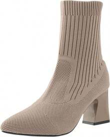 Boots For Women Ankle Booties Knit Sock Boots Pointed Toe Chunky Heel Lightweight Comfort Booties Slip On Ladies Fall Boots Dressy Vintage Fall Winter Casual Boot Stiletto Heels Zapatos De Mujer Tacones - 卡其色 - 查看 6