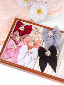 3 Peças/Conjunto Grampos de Cabelo com Laço Texturizado de Cor Sólida e Pérola Cristal para Meninas, Acessórios de Cabelo Elegantes de Princesa para Uso Diário, Grampos de Cabelo de Cor de Doce, Grampos de Cabelo com Laço de Pérola para Crianças