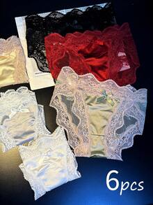 6-Piece Women's Seamless Cotton Lace Briefs, Minimalist Romantic Solid Color Soft And Skin-Friendly Bikini-Style Underwear, Elastic And Comfortable Panties, Intimate Lingerie And Sleepwear For Daily Wear, Autumn And Winter Clothing, Christmas Gifts, Birthday Gifts - Nhiều màu - Xem 4