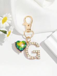 1pc Fashionable European & American Luxury Cute Crystal Rhinestone Studded Oversized English Letter Shape Keychain Bag Charm, Suitable For Women Car Keys, Bags Decoration - Gold - View 25