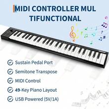49 Key MIDI Keyboard Controller, USB MIDI Keyboard Controller With DAW Integration, 8 Drum Pads & OLED Display, Perfect For Music Production - Black - View 4