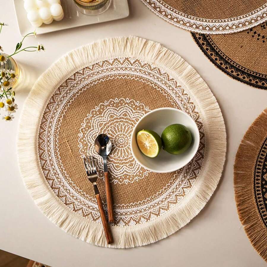 6pcs/8pcs/10pcs Handmade Woven Placemats Set - Bohemian Style Cotton Round Tasseled Table Mats, Suitable For Restaurants, Kitchens, Dining Tables, Heat Resistant, Protect Tables From Stains And Scratches, Extend Table Life, Can Also Be Used As Wall Decor, Shelf Liners, Or Drawer Pads, Great Gift For Valentine's Day, Christmas, Halloween - Multicolor - View 1
