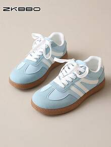 ZKBBO Damen Lässig Flache Schuhe, leichte und bequeme Sneaker für Fitness und Gehen - Babyblau - Übersicht 6